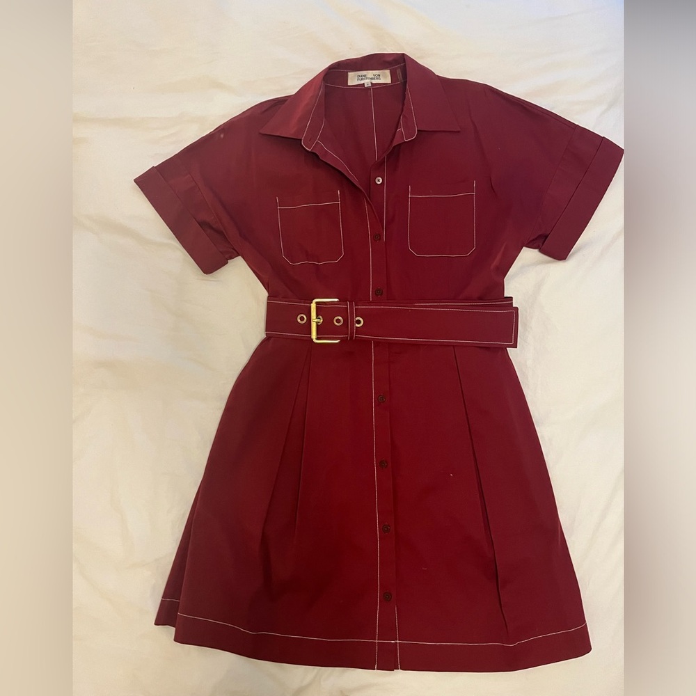 Diane von Furstenberg, Short-Sleeve Button-Up Belted Cotton Shirt Dress